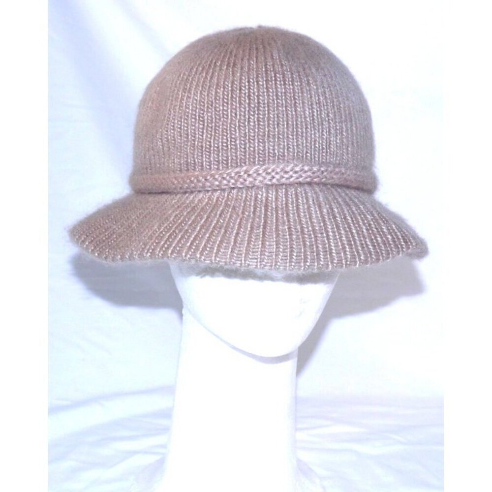 Vintage ARIS tan knit Women's bucket hat with brim made in USA One Size